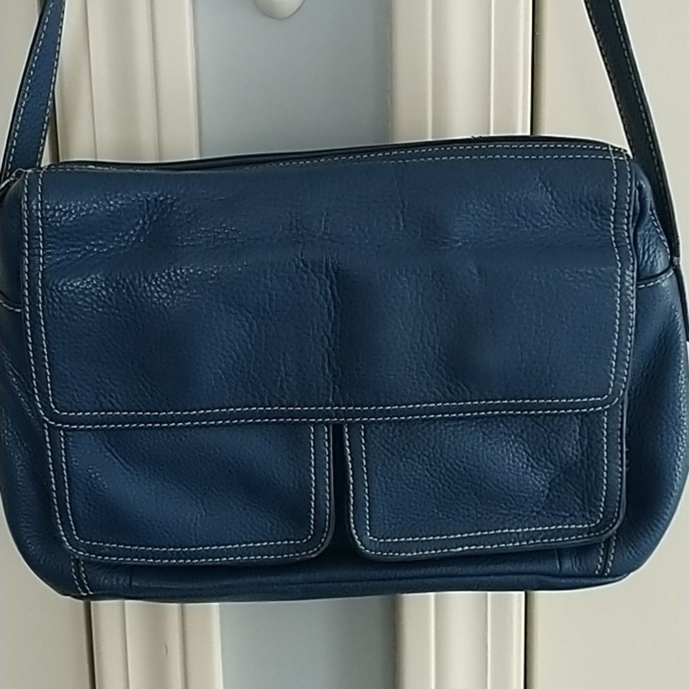 Tignanello Blue Pebble Leather Crossbody Bag